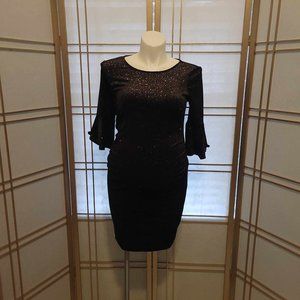 Maternity Black Velvet Glitter Flounce Sleeve Cocktail Dress Small